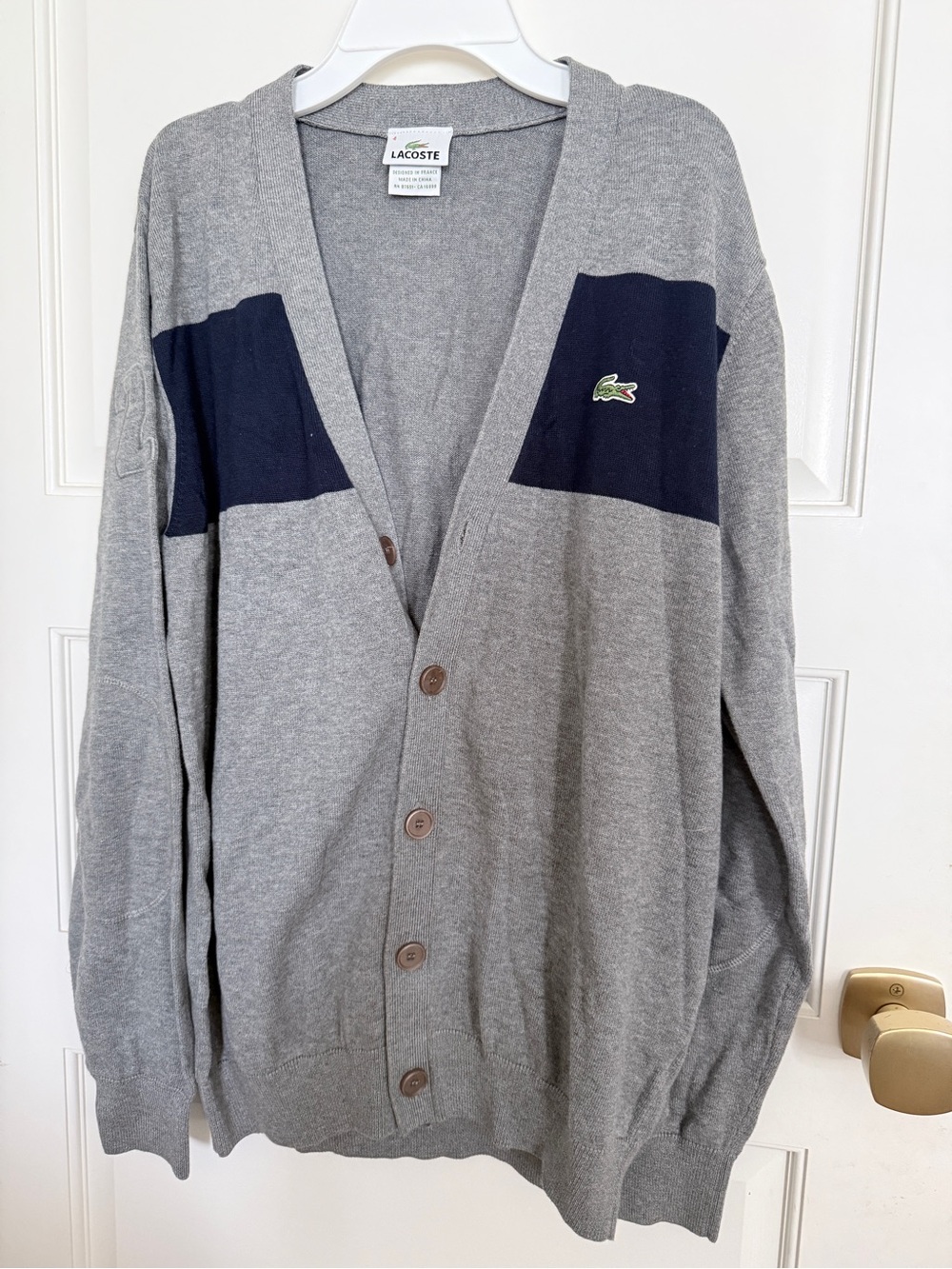 Lacoste Grey Cardigan with Navy Panels